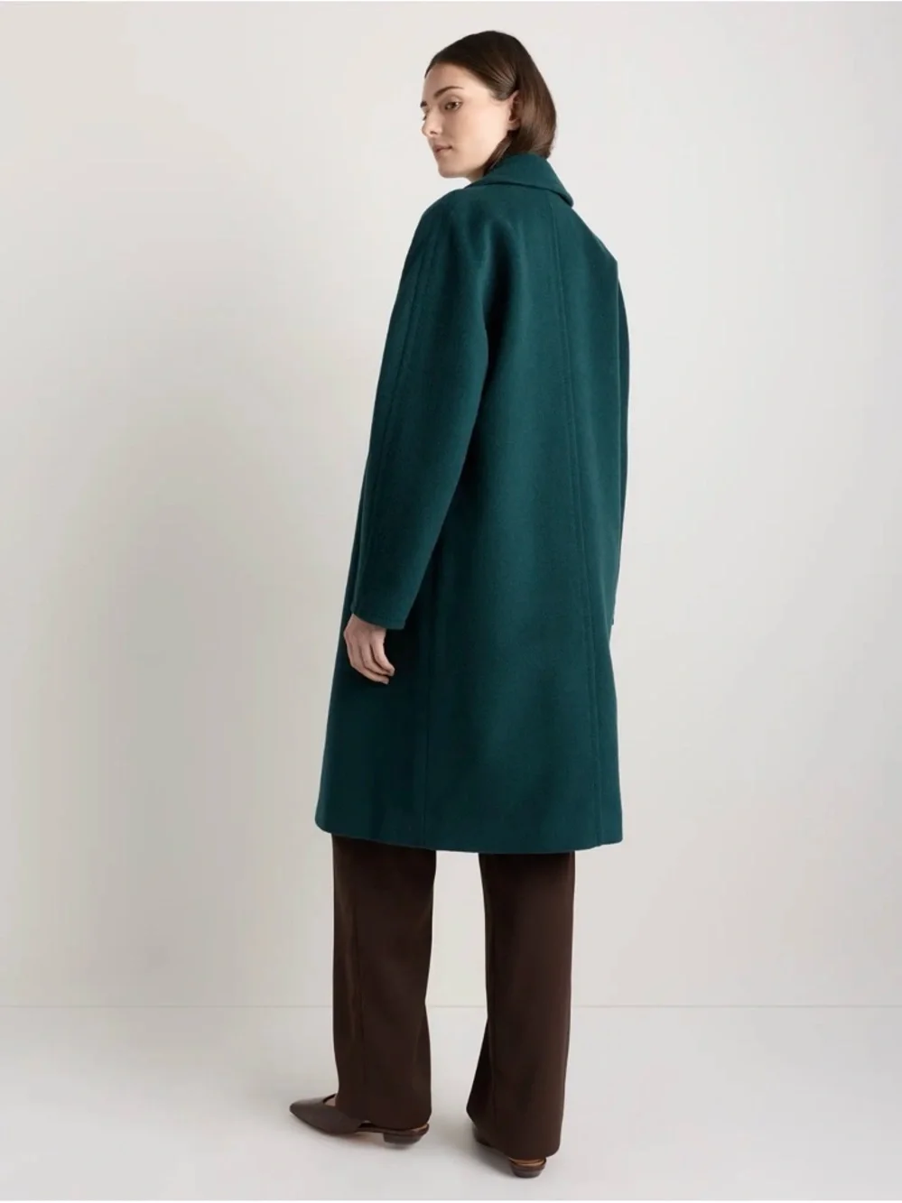 Quince Italian Wool and Cashmere Double Breasted Slouch Cost in Nocturn Green Lg